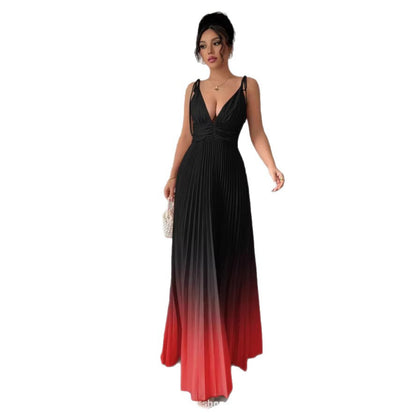 Ombre V-Neck Defined Waist Elegant Romantic Slip Dress