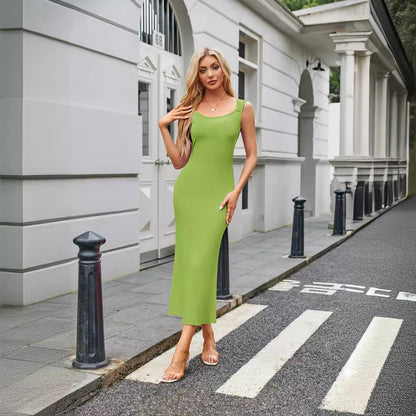 Square Collar Cap Sleeve Tight Fishtail Extra Long Dress Women
