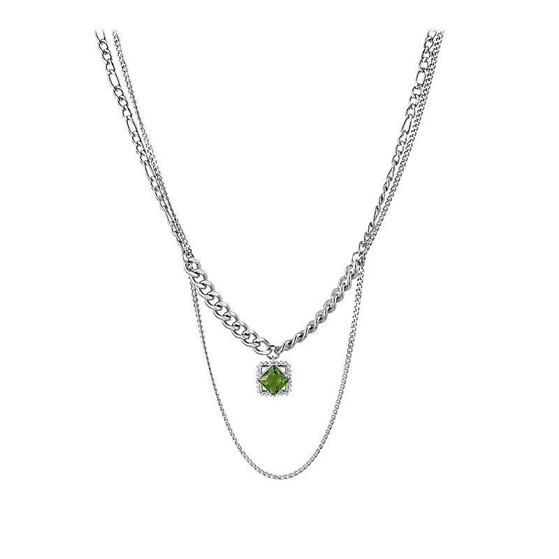 Green Square Diamond Pendant Necklace For Women