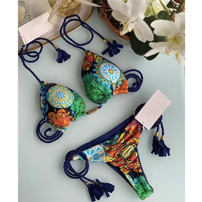 Women's Seaside Hand-knitted Rope Pure Color Bikini