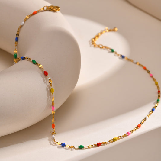 Stainless Steel Colored Bead Lip Chain Necklace Gold Color