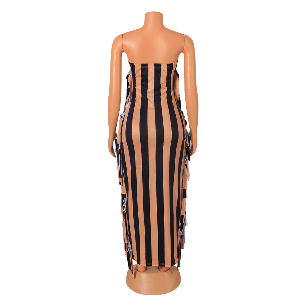 Sexy Wrap Chest Fringed Tight Dress
