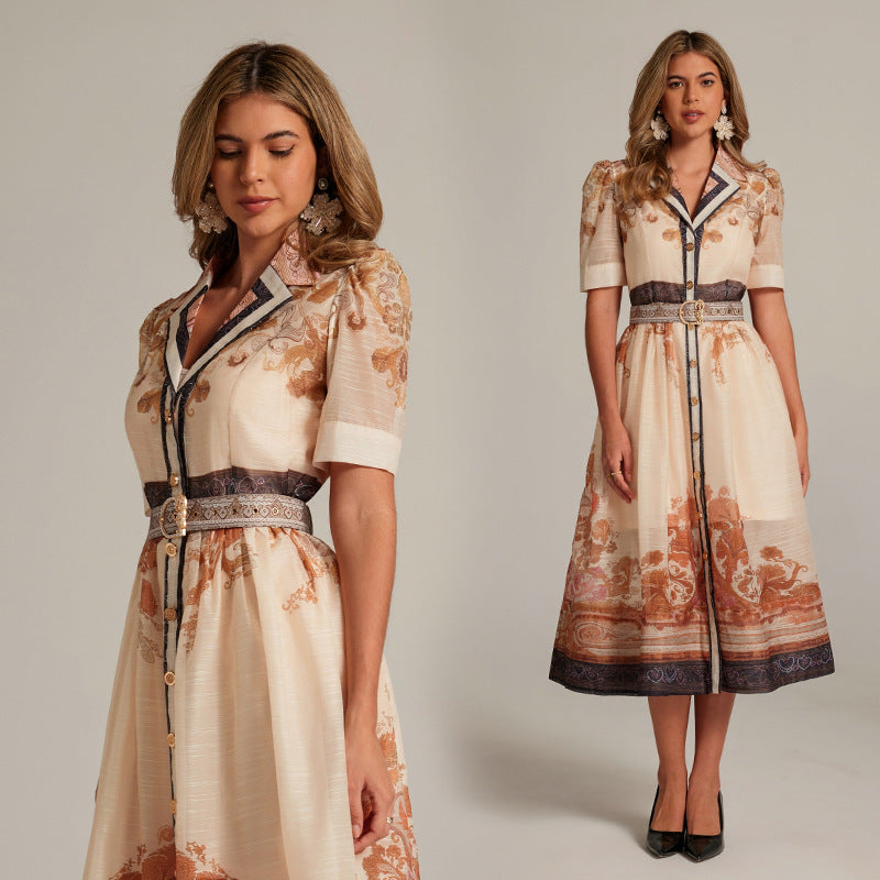 Real-shot Style French Niche Elegant Printed Dress